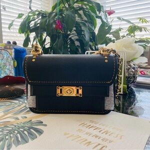 New! Coach Troup Crossbody Bag - Black Leather & Gold Accents